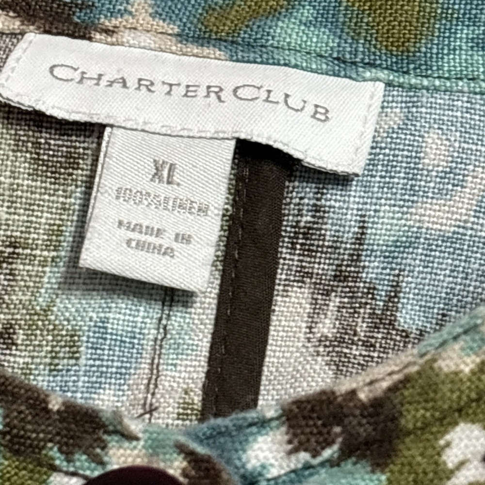 Charter Club Women's Brown Teal Ikat-style‎ Linen Suit Jacket Size XL Office - Picture 8 of 8